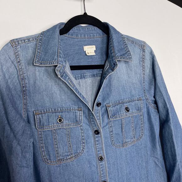 J Crew Womens 2 Denim Shirt Dress Half Button Front Long Sleeves Cotton Collared - Picture 3 of 9